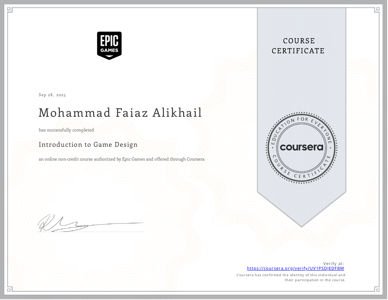 Introduction to Game Design credential